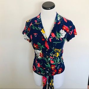 Anthropologie Maeve Floral Button Tie Front Blouse